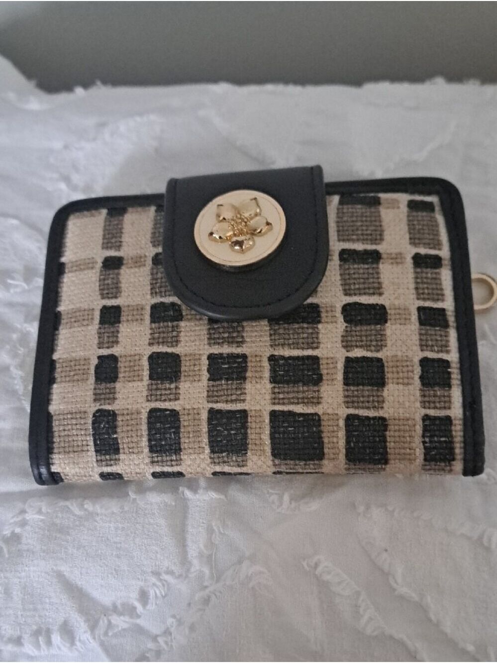 Spartina 449 Natural linen full grain leather Wallet floral snap closure - Picture 3 of 6